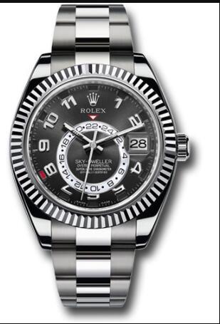 Replica Rolex White Gold Sky-Dweller Watch 326939 Black Arabic Dial - Oyster Bracelet